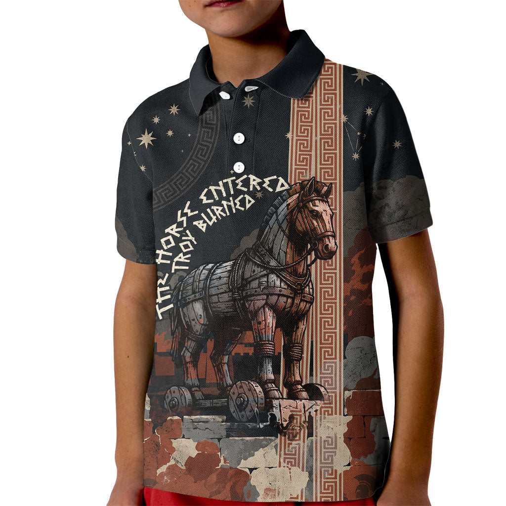 Trojan War Horse Entered Burned Kid Polo Shirt Greek Wooden Trojan Horse Spartan Warrior