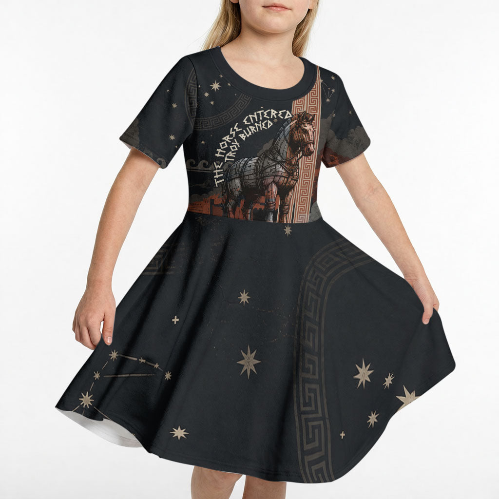 Trojan War Horse Entered Burned Kid Short Sleeve Dress Greek Wooden Trojan Horse Spartan Warrior