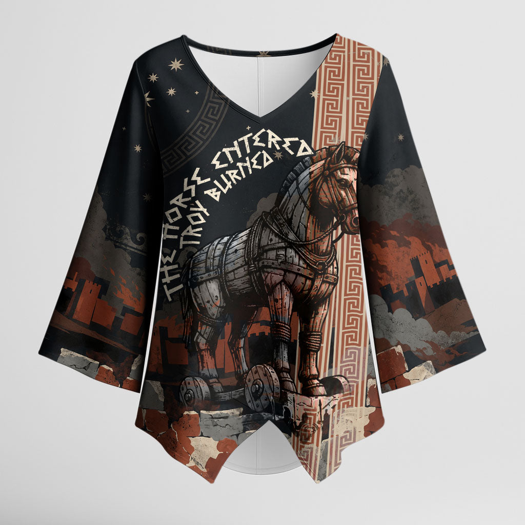 Trojan War Horse Entered Burned Kimono Sleeve Blouse Greek Wooden Trojan Horse Spartan Warrior