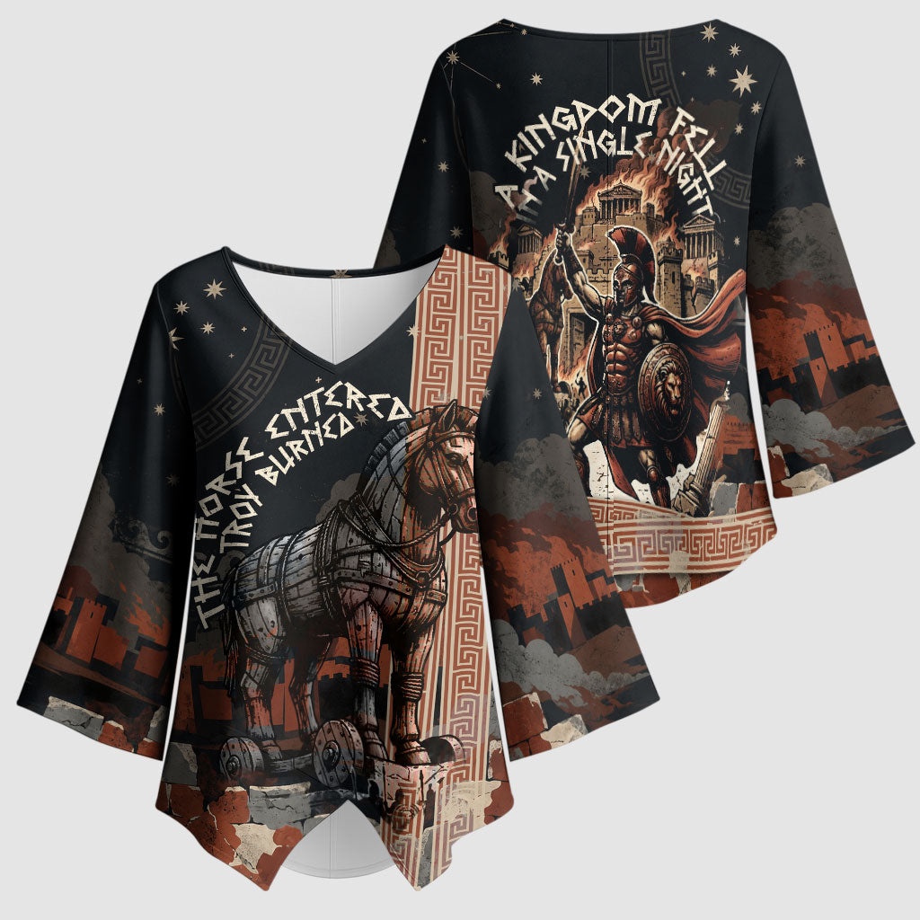 Trojan War Horse Entered Burned Kimono Sleeve Blouse Greek Wooden Trojan Horse Spartan Warrior