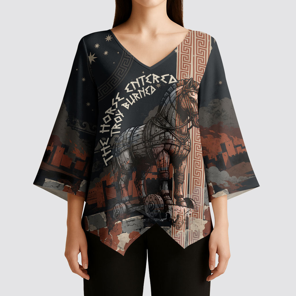 Trojan War Horse Entered Burned Kimono Sleeve Blouse Greek Wooden Trojan Horse Spartan Warrior