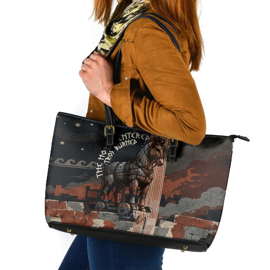 Trojan War Horse Entered Burned Leather Tote Bag Greek Wooden Trojan Horse Spartan Warrior