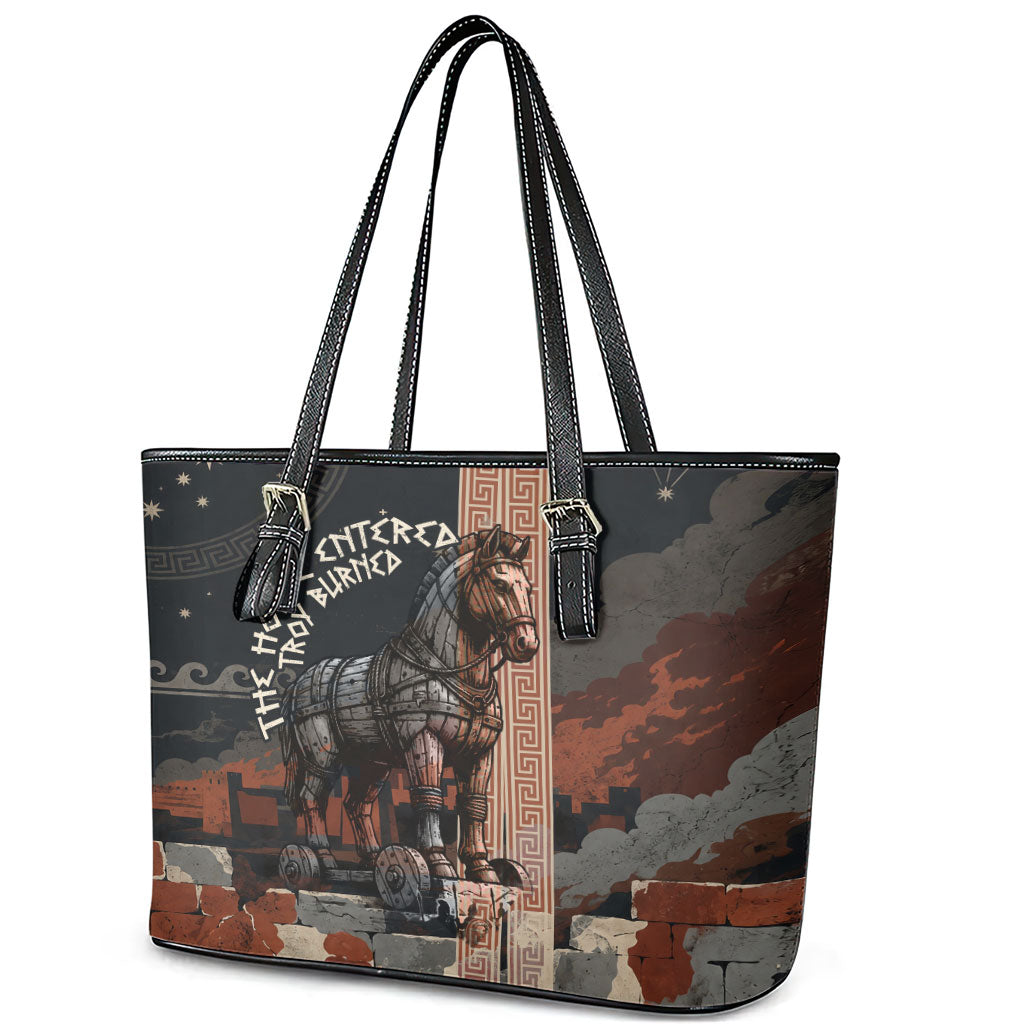 Trojan War Horse Entered Burned Leather Tote Bag Greek Wooden Trojan Horse Spartan Warrior