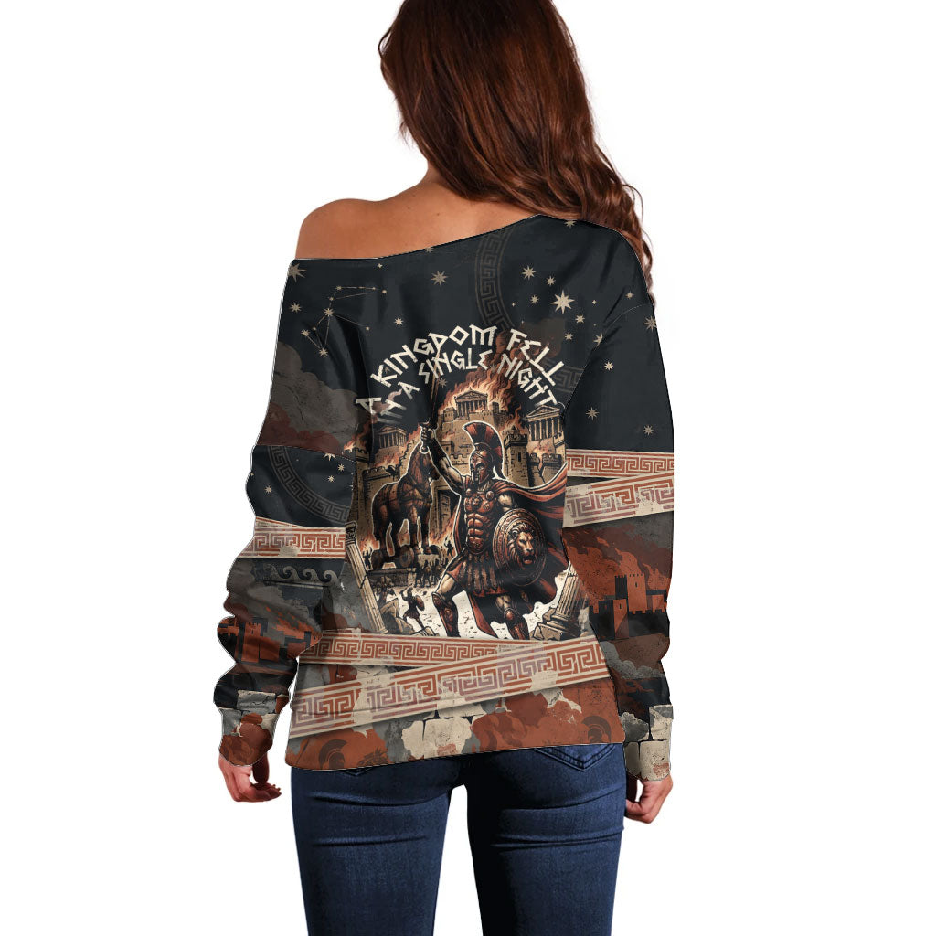 Trojan War Horse Entered Burned Off Shoulder Sweater Greek Wooden Trojan Horse Spartan Warrior