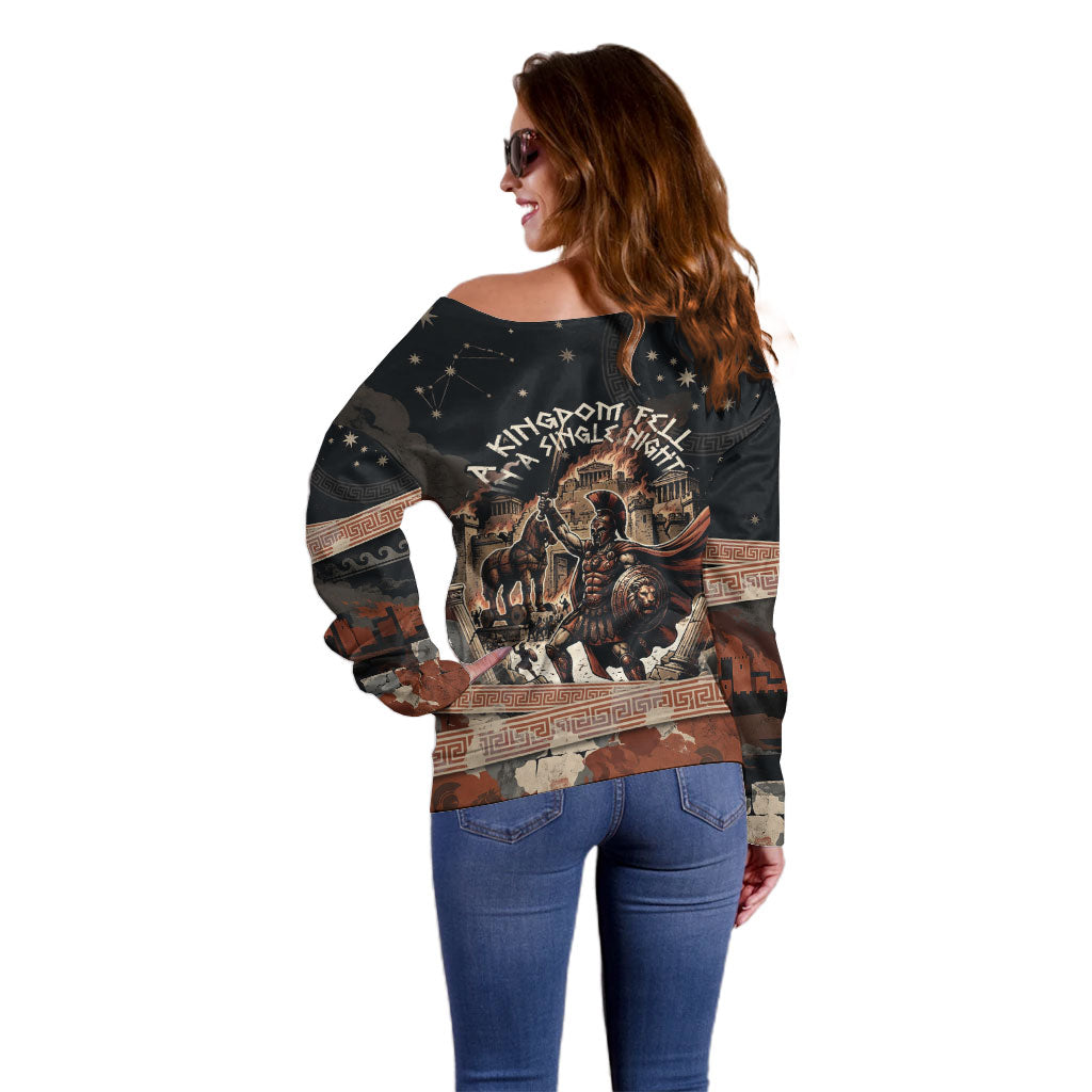 Trojan War Horse Entered Burned Off Shoulder Sweater Greek Wooden Trojan Horse Spartan Warrior