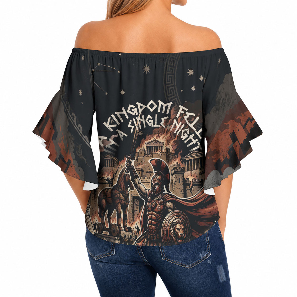 Trojan War Horse Entered Burned Off Shoulder Wrap Waist Top Greek Wooden Trojan Horse Spartan Warrior