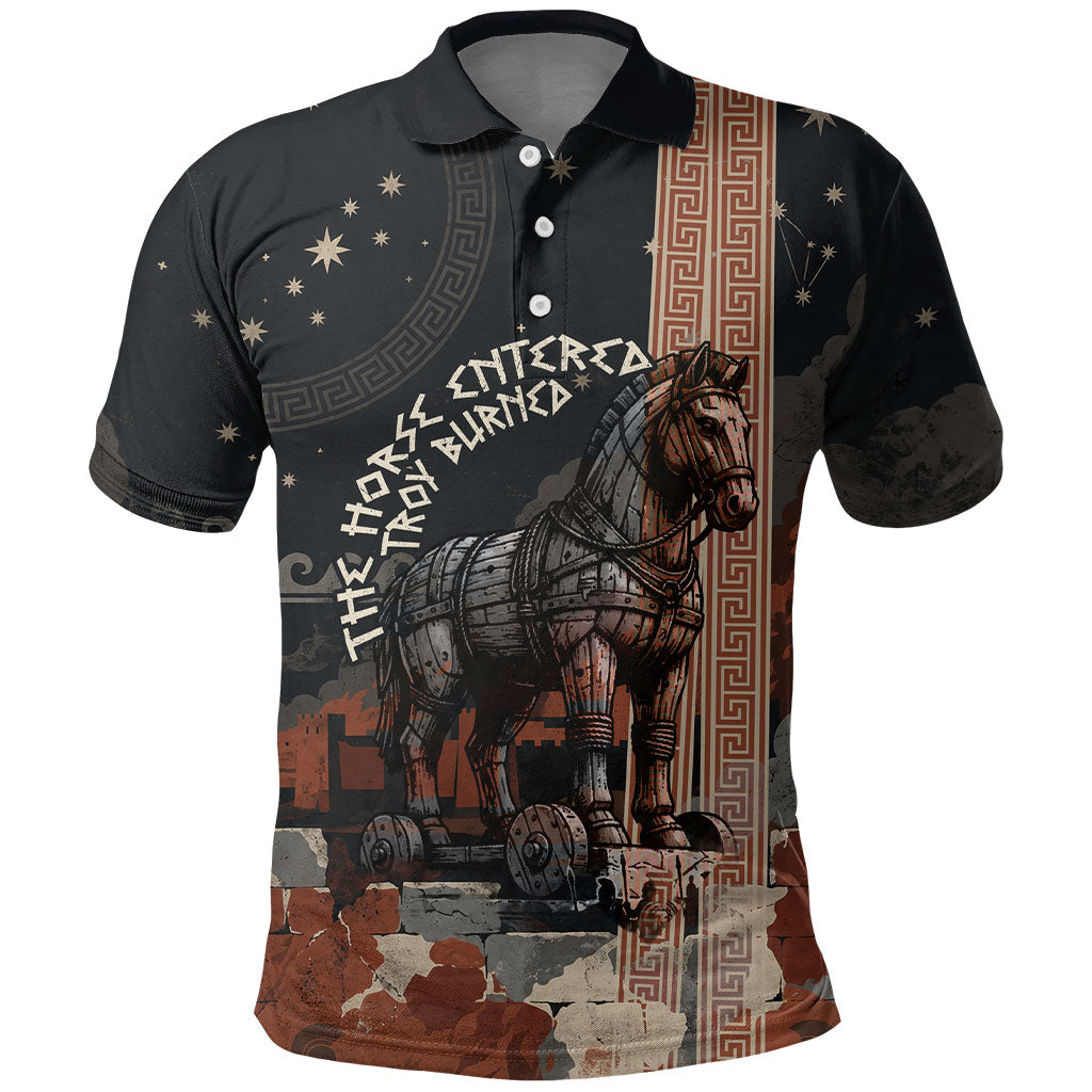 Trojan War Horse Entered Burned Polo Shirt Greek Wooden Trojan Horse Spartan Warrior