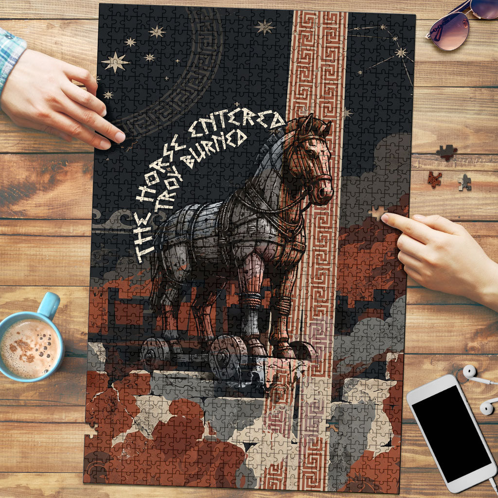 Trojan War Horse Entered Burned Puzzle Greek Wooden Trojan Horse Spartan Warrior