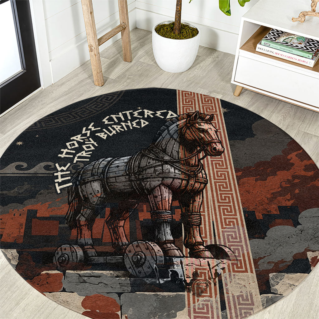 Trojan War Horse Entered Burned Round Carpet Greek Wooden Trojan Horse Spartan Warrior