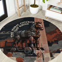 Trojan War Horse Entered Burned Round Carpet Greek Wooden Trojan Horse Spartan Warrior