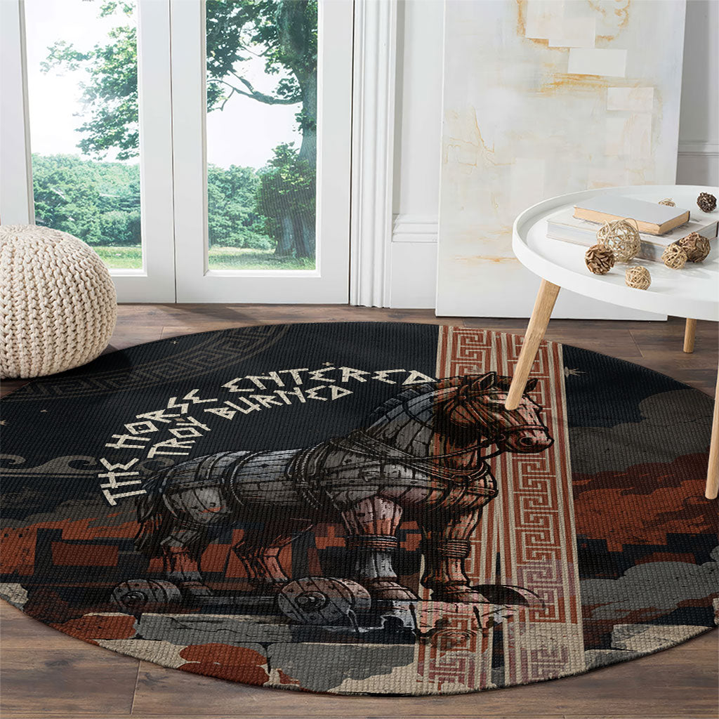 Trojan War Horse Entered Burned Round Carpet Greek Wooden Trojan Horse Spartan Warrior