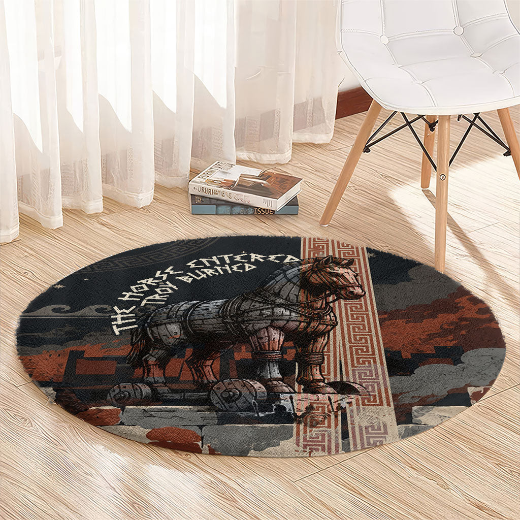 Trojan War Horse Entered Burned Round Carpet Greek Wooden Trojan Horse Spartan Warrior