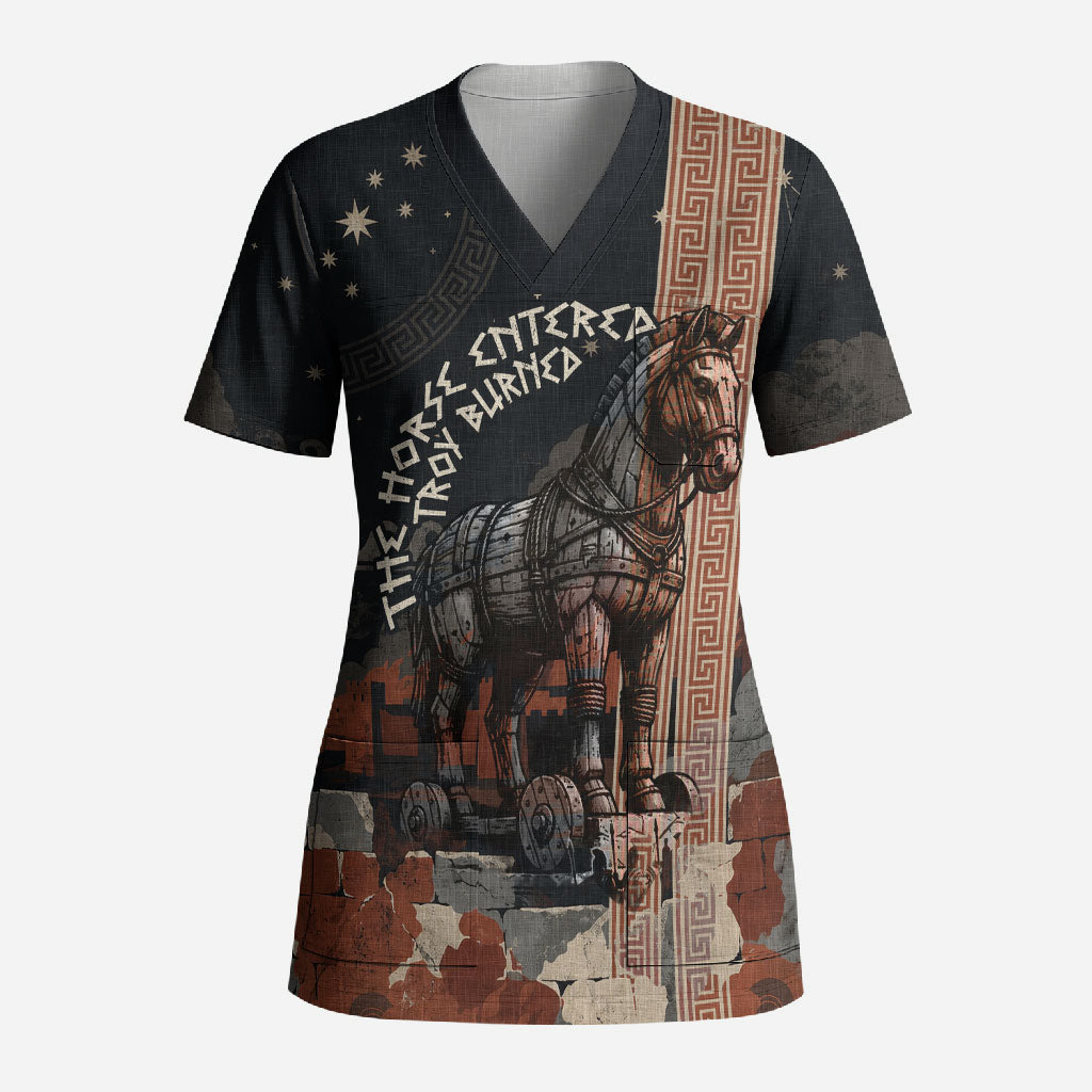 Trojan War Horse Entered Burned Scrub Top Greek Wooden Trojan Horse Spartan Warrior