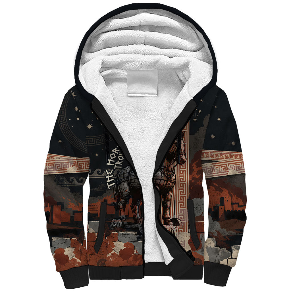 Trojan War Horse Entered Burned Sherpa Hoodie Greek Wooden Trojan Horse Spartan Warrior