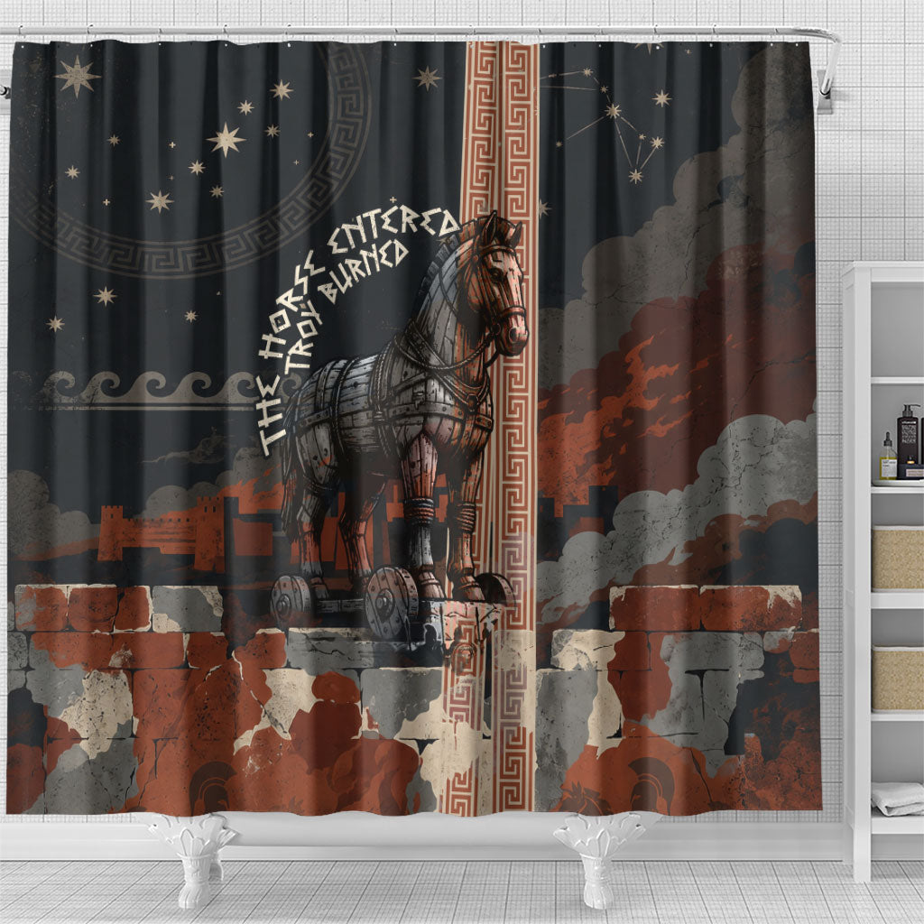 Trojan War Horse Entered Burned Shower Curtain Greek Wooden Trojan Horse Spartan Warrior