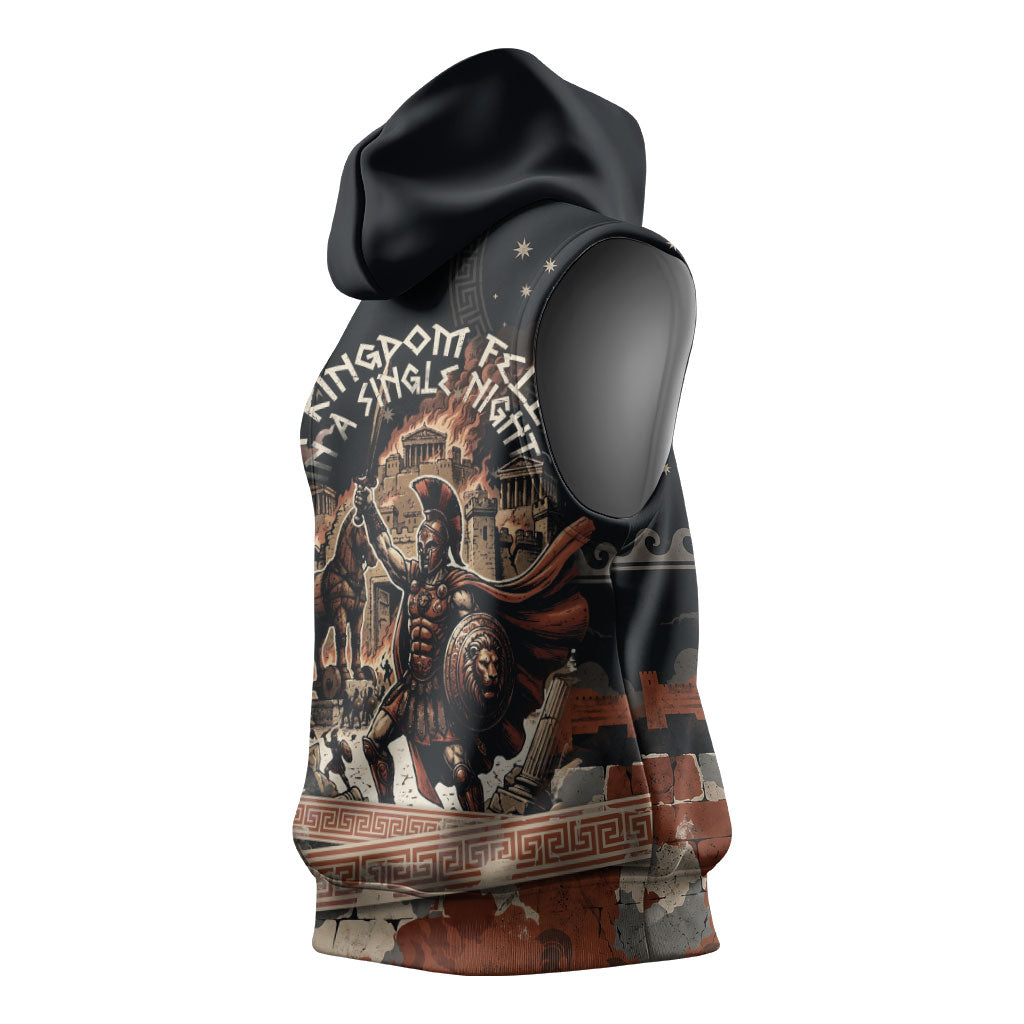 Trojan War Horse Entered Burned Sleeveless Hoodie Greek Wooden Trojan Horse Spartan Warrior