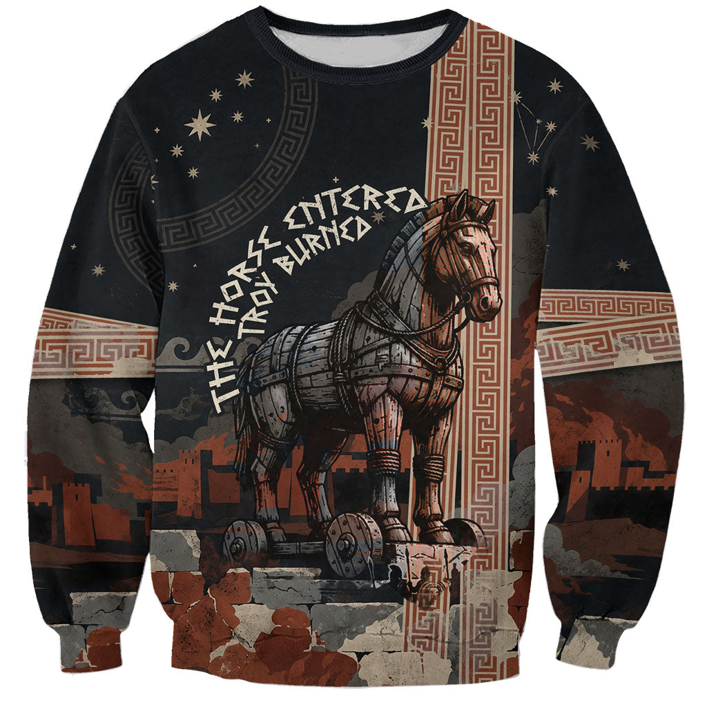 Trojan War Horse Entered Burned Sweatshirt Greek Wooden Trojan Horse Spartan Warrior