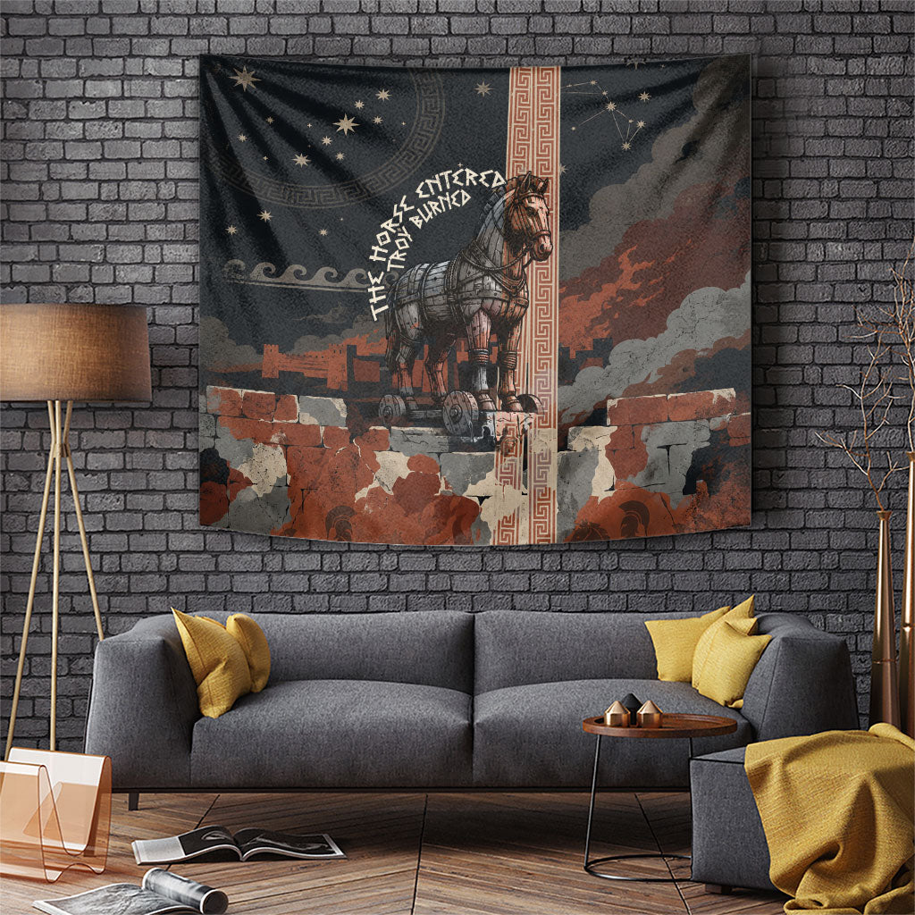 Trojan War Horse Entered Burned Tapestry Greek Wooden Trojan Horse Spartan Warrior