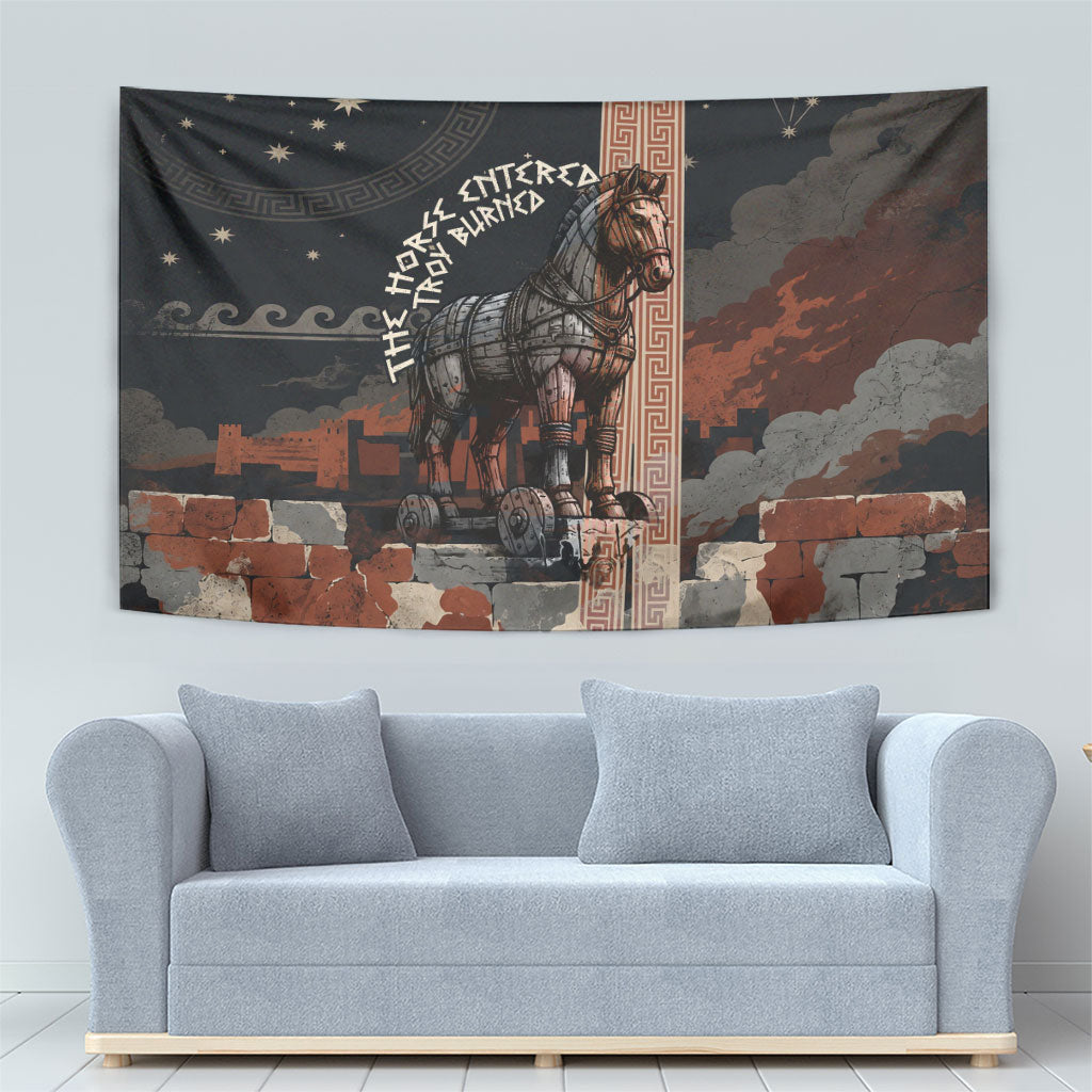 Trojan War Horse Entered Burned Tapestry Greek Wooden Trojan Horse Spartan Warrior