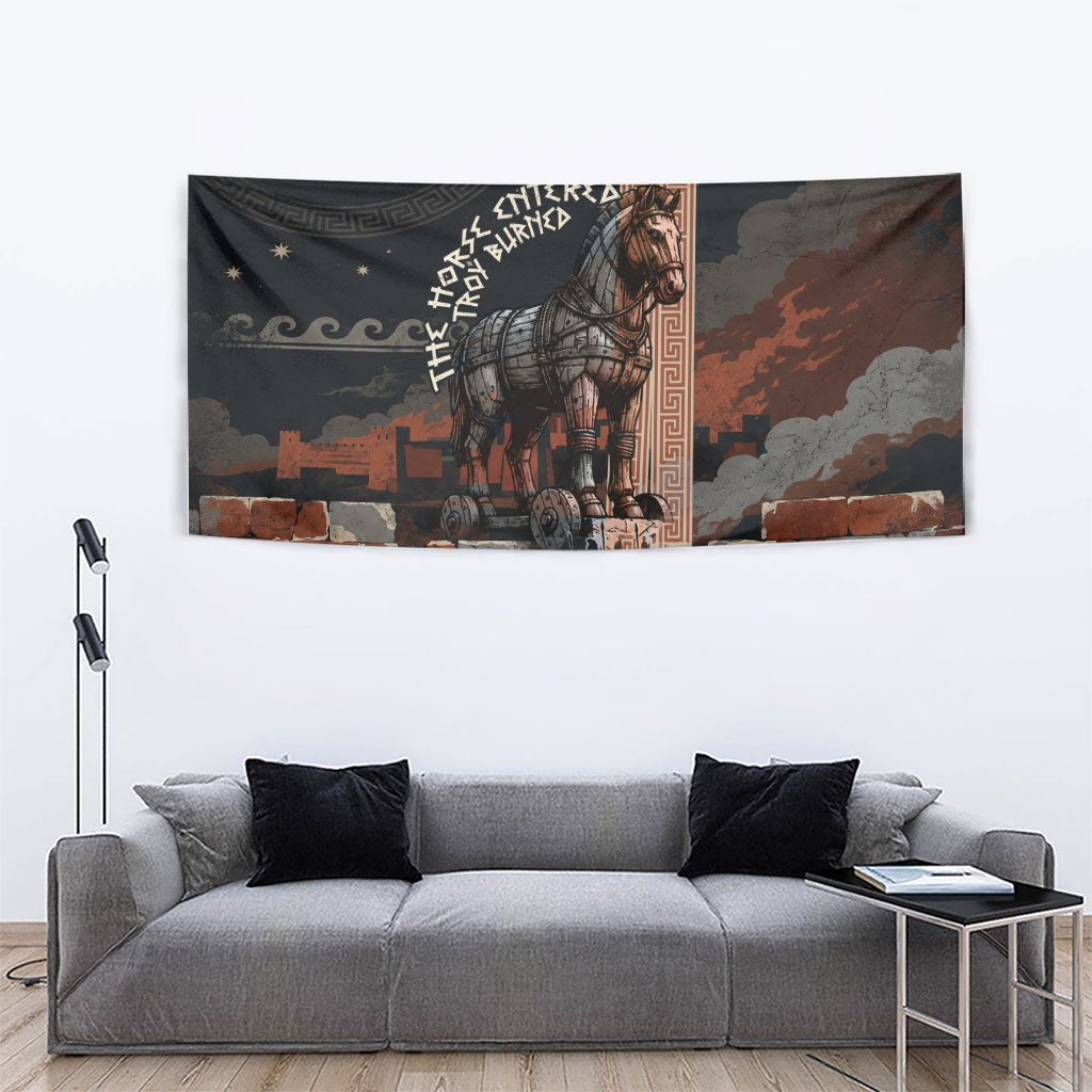 Trojan War Horse Entered Burned Tapestry Greek Wooden Trojan Horse Spartan Warrior
