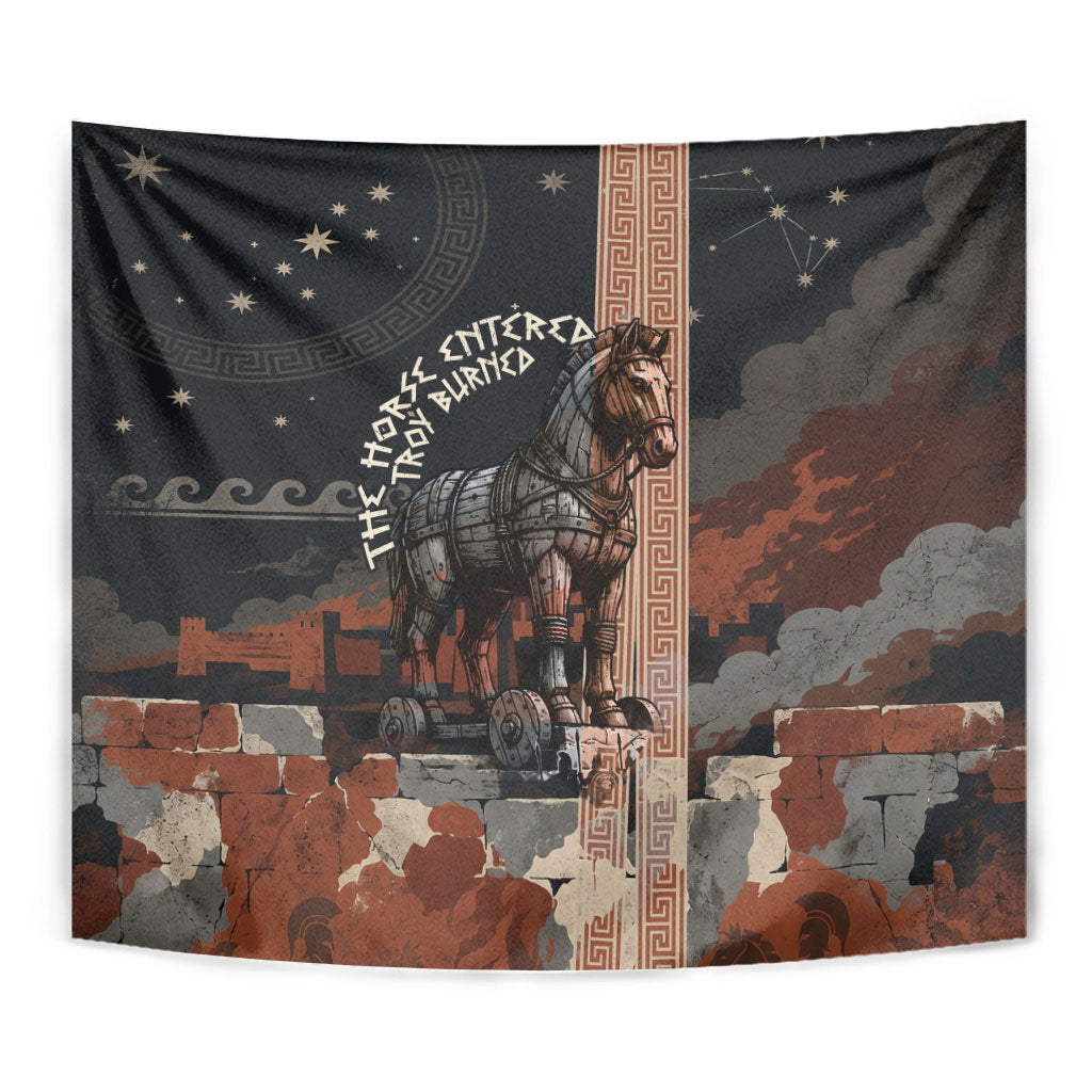 Trojan War Horse Entered Burned Tapestry Greek Wooden Trojan Horse Spartan Warrior