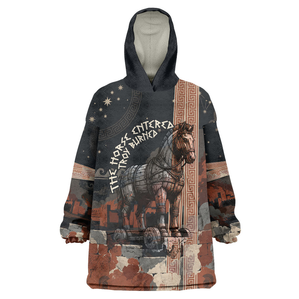 Trojan War Horse Entered Burned Wearable Blanket Hoodie Greek Wooden Trojan Horse Spartan Warrior