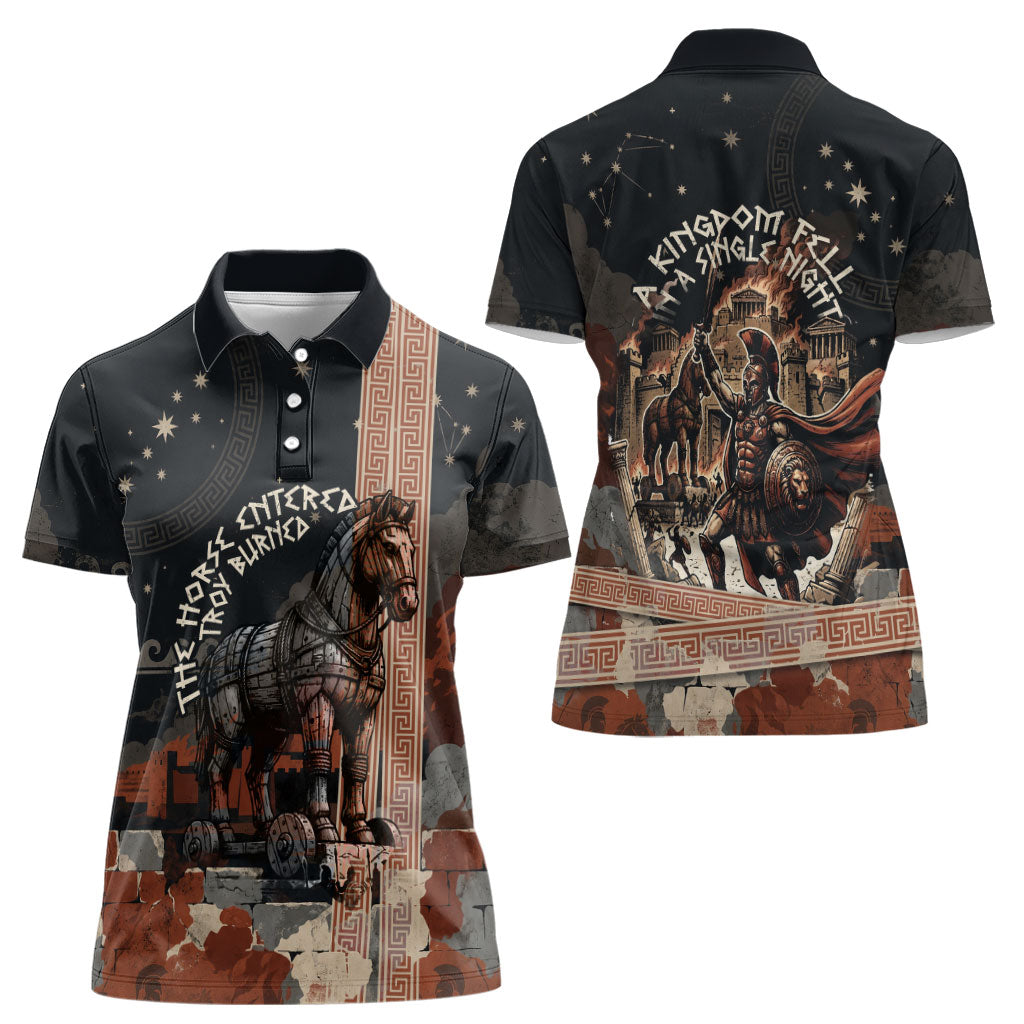 Trojan War Horse Entered Burned Women Polo Shirt Greek Wooden Trojan Horse Spartan Warrior