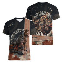 Trojan War Horse Entered Burned Women V-Neck T-Shirt Greek Wooden Trojan Horse Spartan Warrior