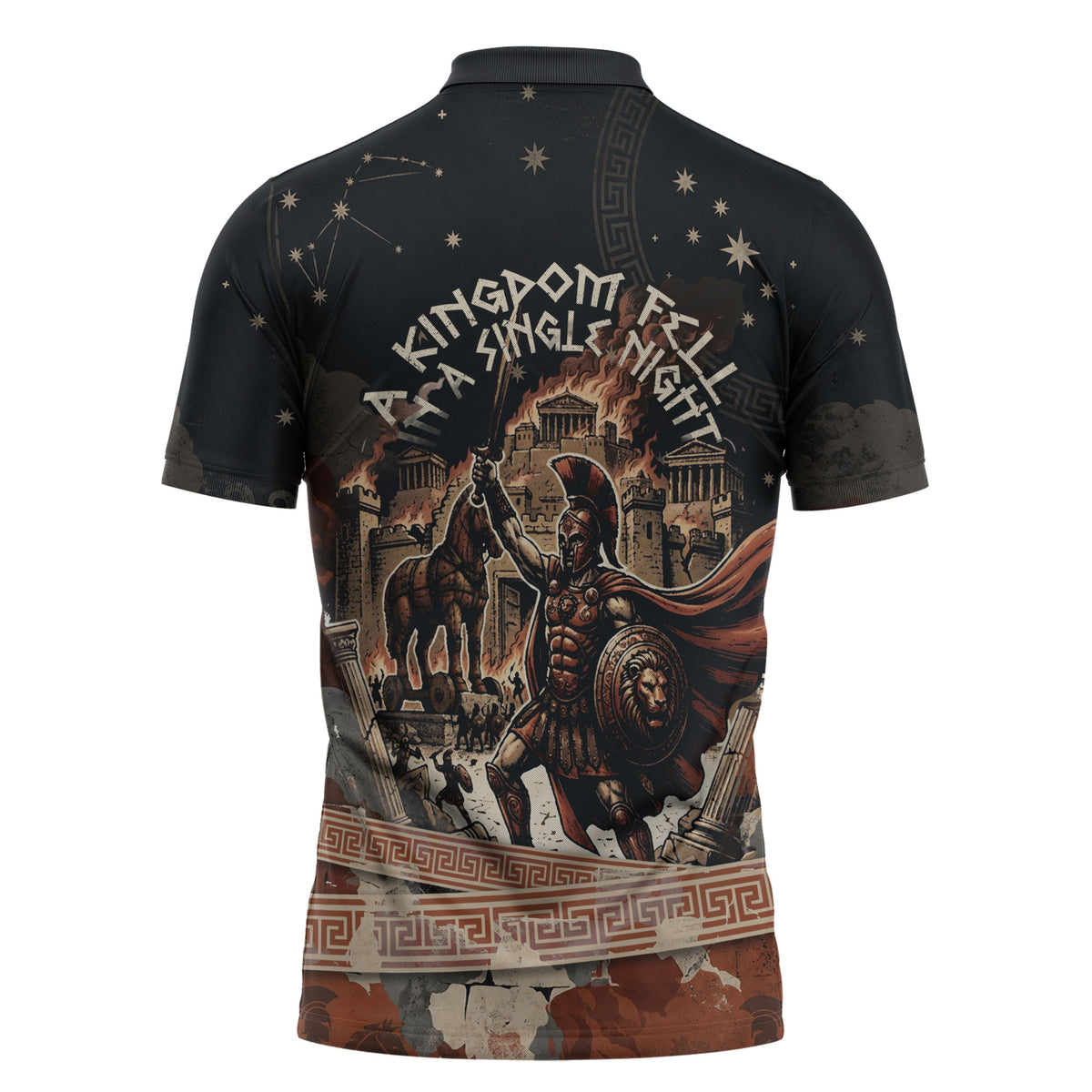 Trojan War Horse Entered Burned Zipper Polo Shirt Greek Wooden Trojan Horse Spartan Warrior