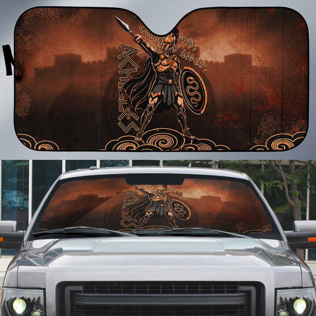 Achilles Iliad Greek Hero Legend Auto Sun Shade Trojan War Spartan Warrior Spear Graphic Art