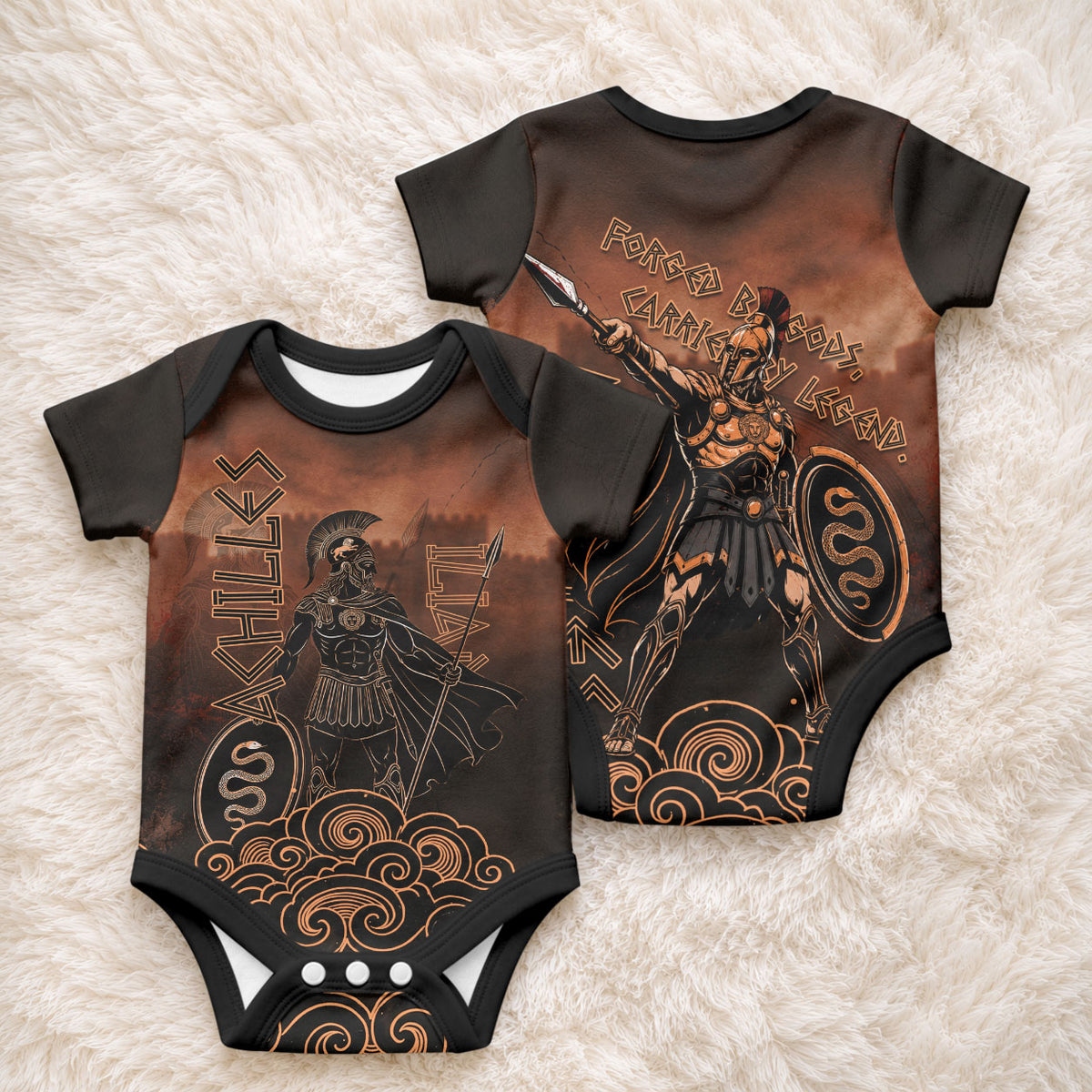 Achilles Iliad Greek Hero Legend Baby Onesie Trojan War Spartan Warrior Spear Graphic Art