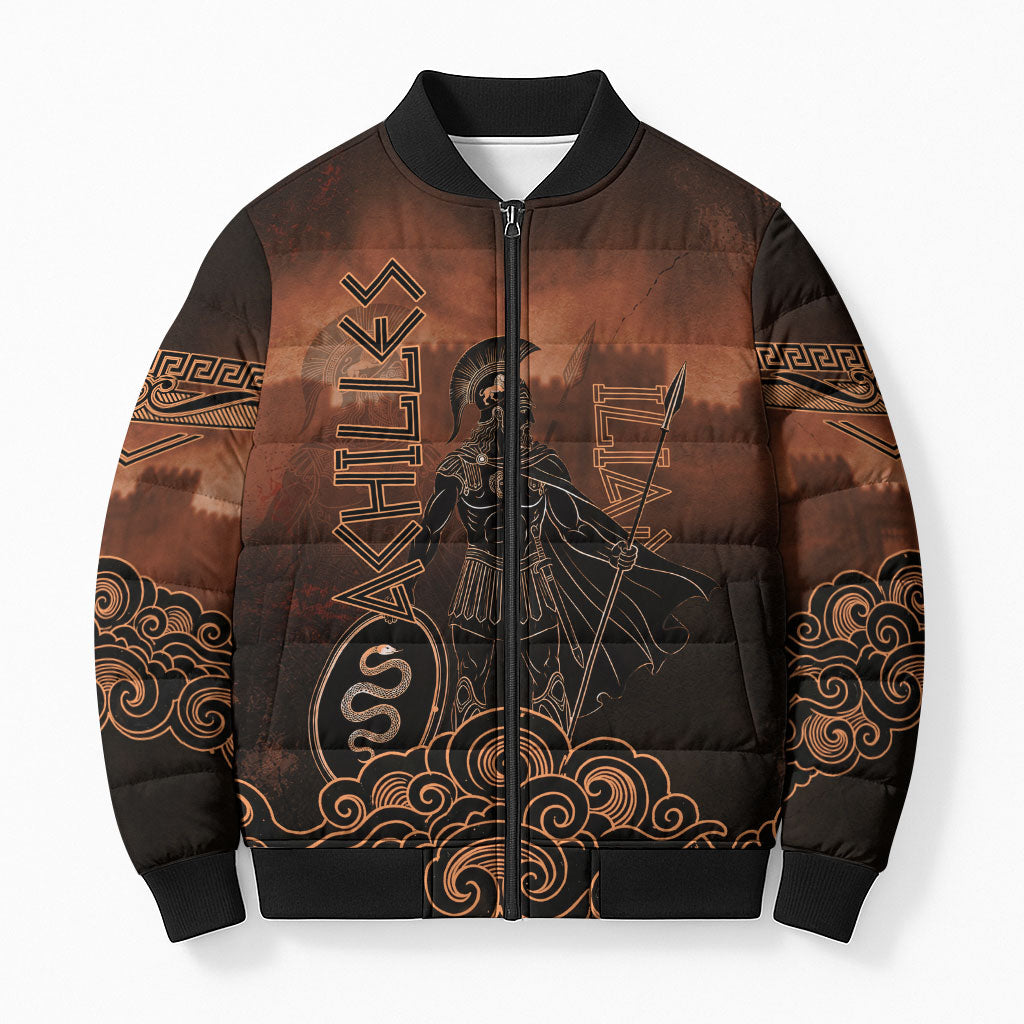 Achilles Iliad Greek Hero Legend Bomber Puffer Jacket Trojan War Spartan Warrior Spear Graphic Art