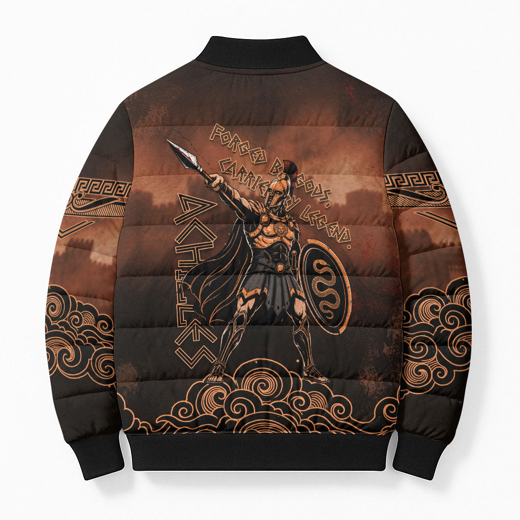 Achilles Iliad Greek Hero Legend Bomber Puffer Jacket Trojan War Spartan Warrior Spear Graphic Art