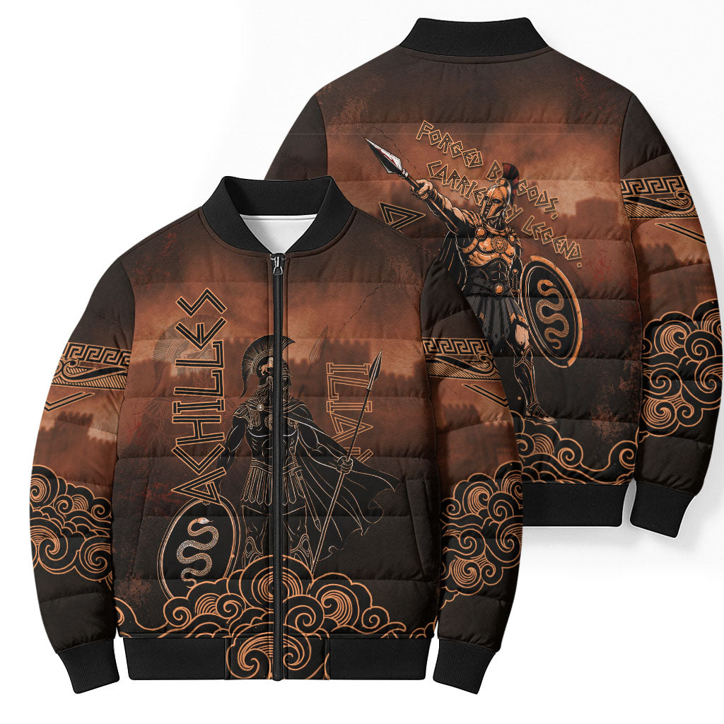 Achilles Iliad Greek Hero Legend Bomber Puffer Jacket Trojan War Spartan Warrior Spear Graphic Art