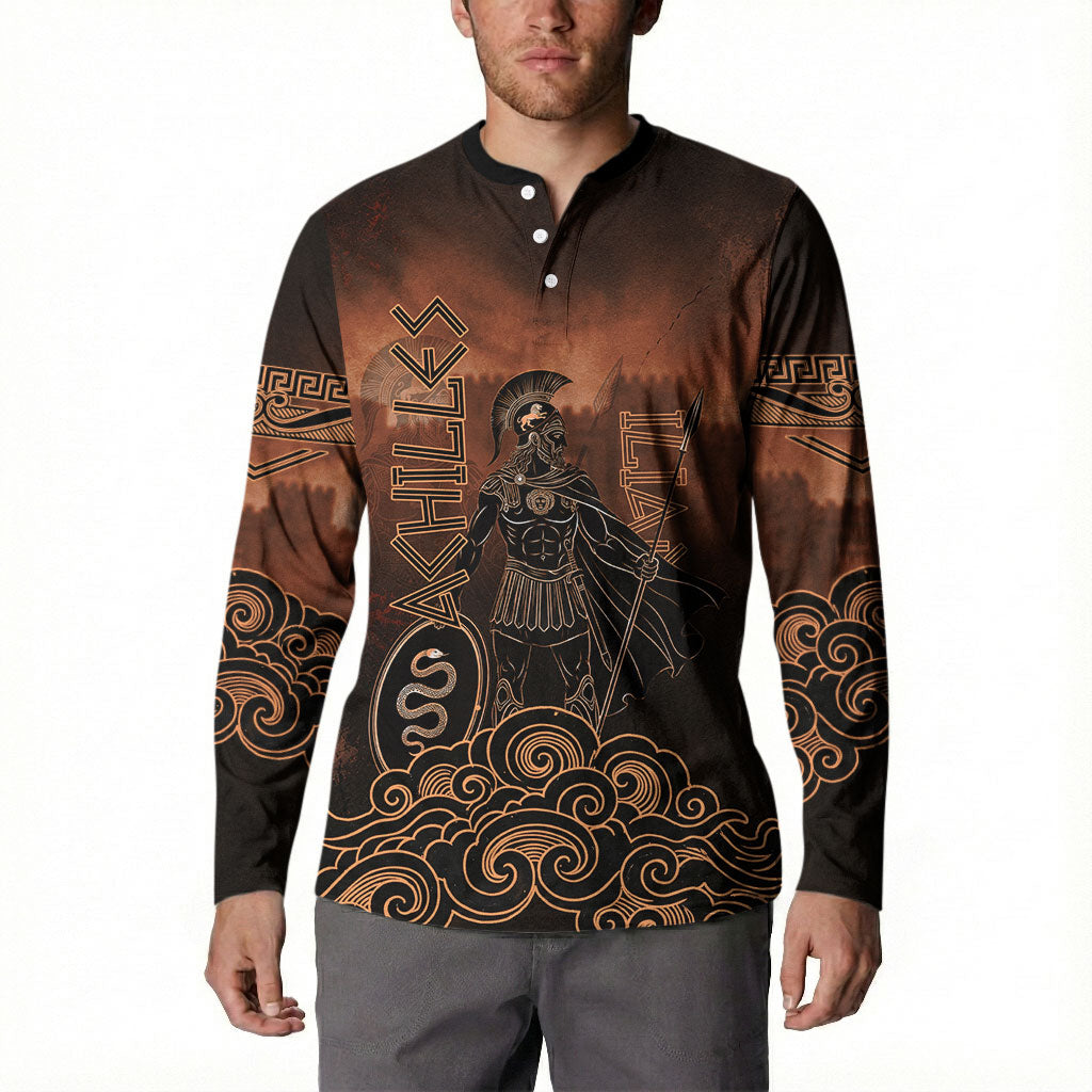 Achilles Iliad Greek Hero Legend Button Sweatshirt Trojan War Spartan Warrior Spear Graphic Art