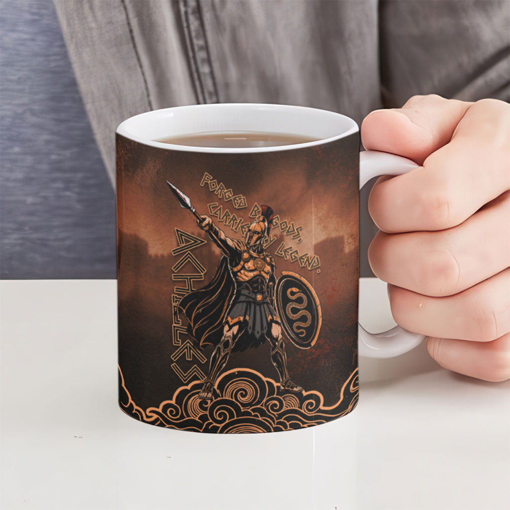 Achilles Iliad Greek Hero Legend Ceramic Mug Trojan War Spartan Warrior Spear Graphic Art