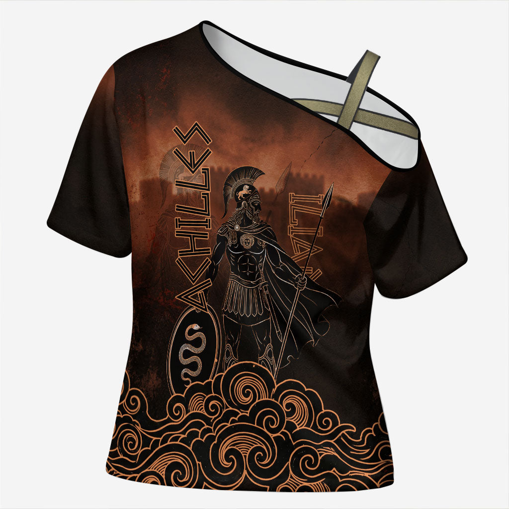 Achilles Iliad Greek Hero Legend Cross Shoulder Shirt Trojan War Spartan Warrior Spear Graphic Art