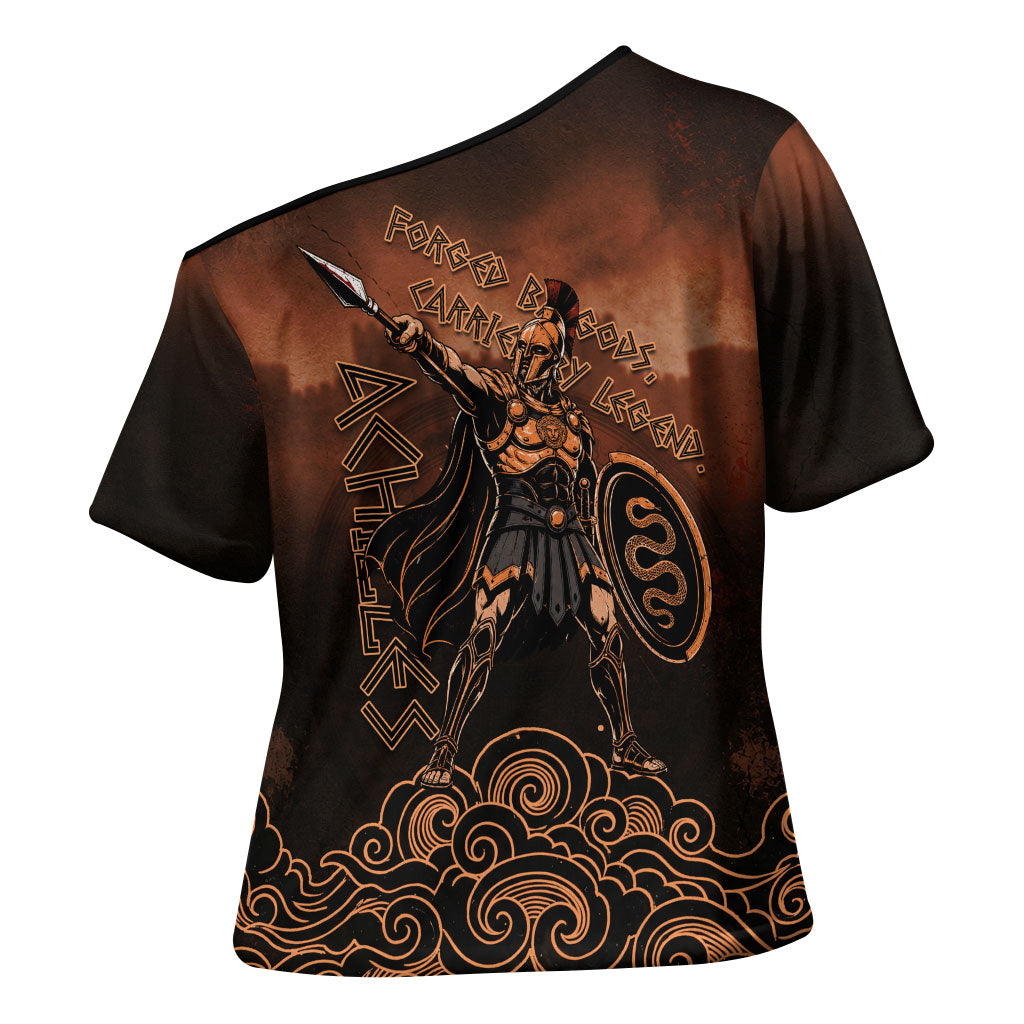 Achilles Iliad Greek Hero Legend Cross Shoulder Shirt Trojan War Spartan Warrior Spear Graphic Art