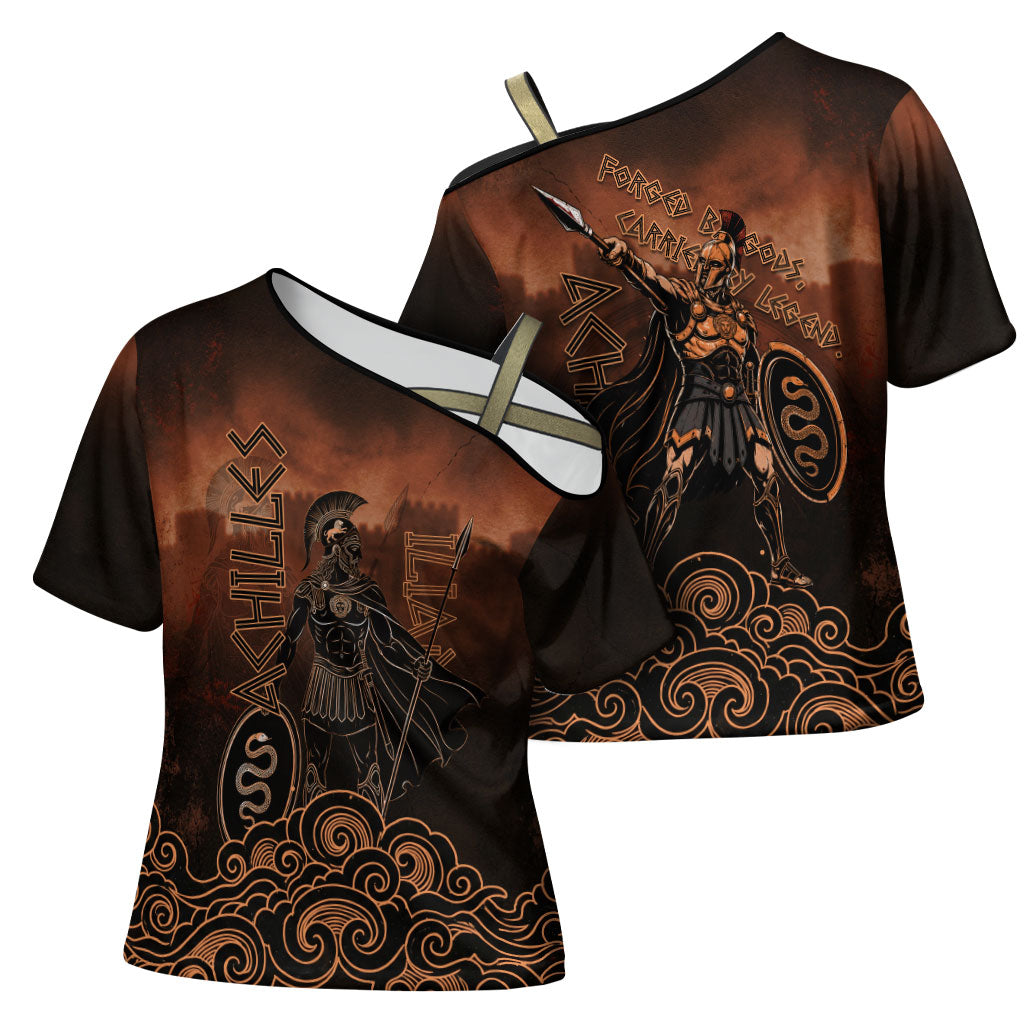 Achilles Iliad Greek Hero Legend Cross Shoulder Shirt Trojan War Spartan Warrior Spear Graphic Art