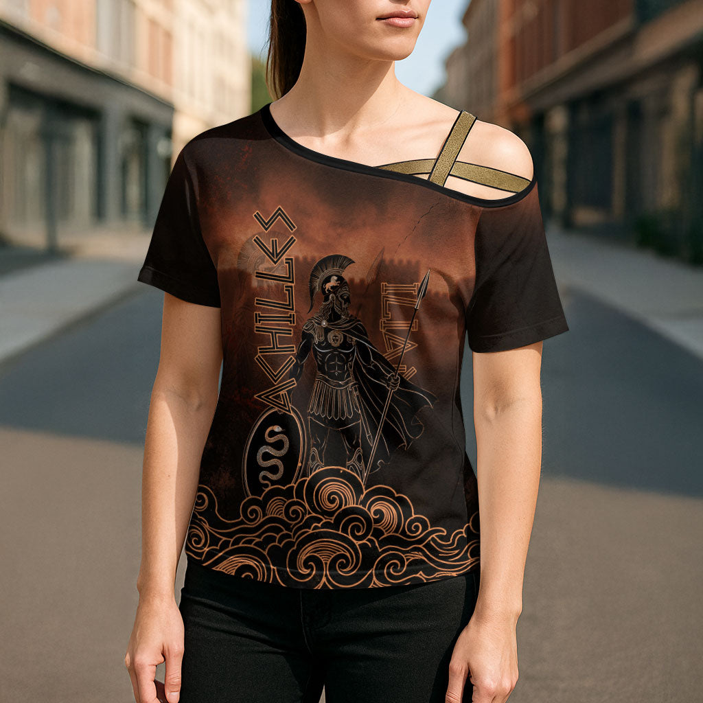 Achilles Iliad Greek Hero Legend Cross Shoulder Shirt Trojan War Spartan Warrior Spear Graphic Art