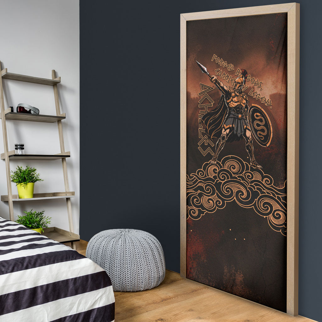 Achilles Iliad Greek Hero Legend Door Cover Trojan War Spartan Warrior Spear Graphic Art