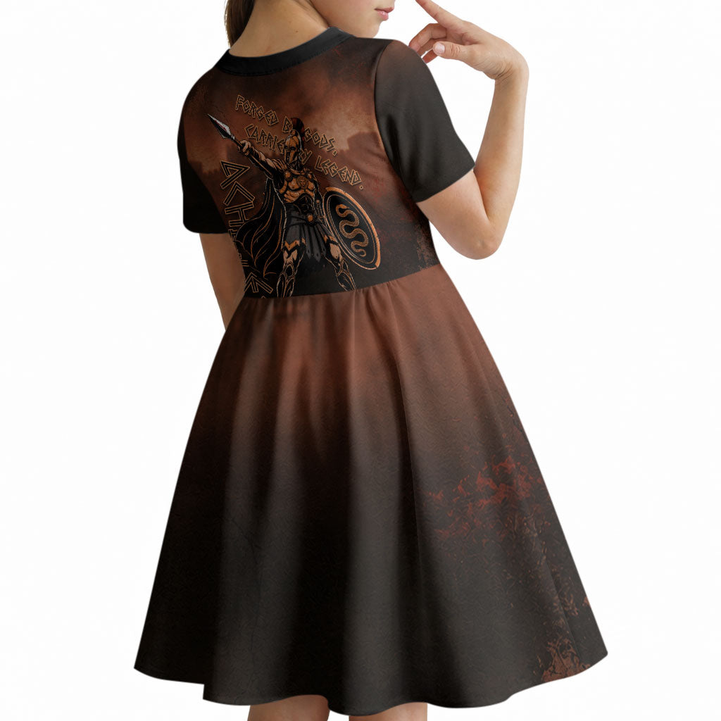 Achilles Iliad Greek Hero Legend Kid Short Sleeve Dress Trojan War Spartan Warrior Spear Graphic Art
