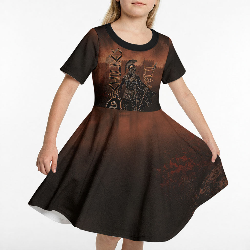 Achilles Iliad Greek Hero Legend Kid Short Sleeve Dress Trojan War Spartan Warrior Spear Graphic Art