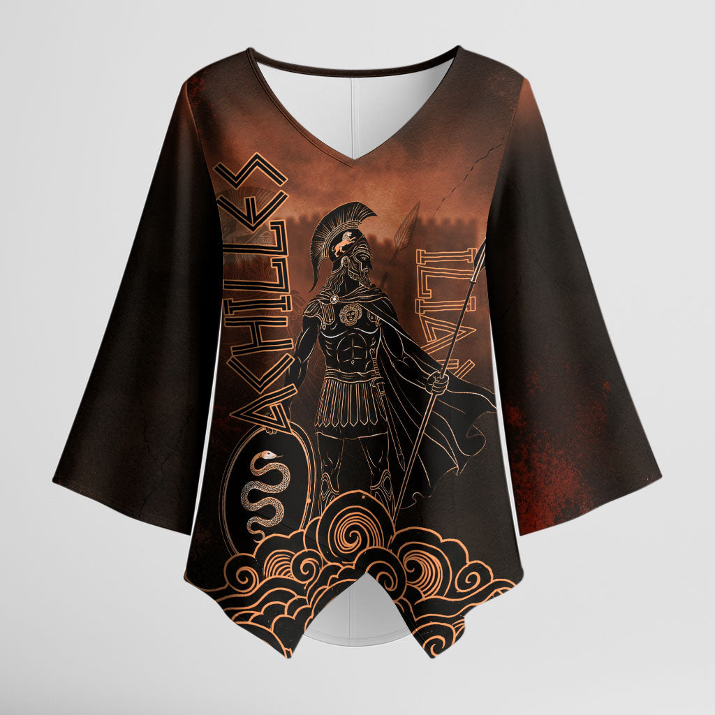 Achilles Iliad Greek Hero Legend Kimono Sleeve Blouse Trojan War Spartan Warrior Spear Graphic Art