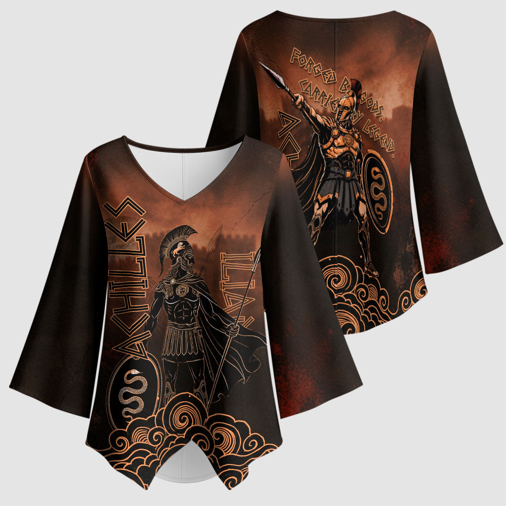 Achilles Iliad Greek Hero Legend Kimono Sleeve Blouse Trojan War Spartan Warrior Spear Graphic Art