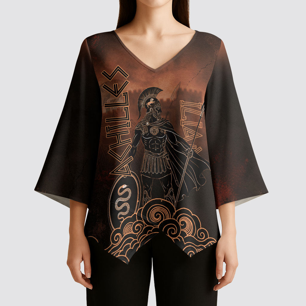 Achilles Iliad Greek Hero Legend Kimono Sleeve Blouse Trojan War Spartan Warrior Spear Graphic Art