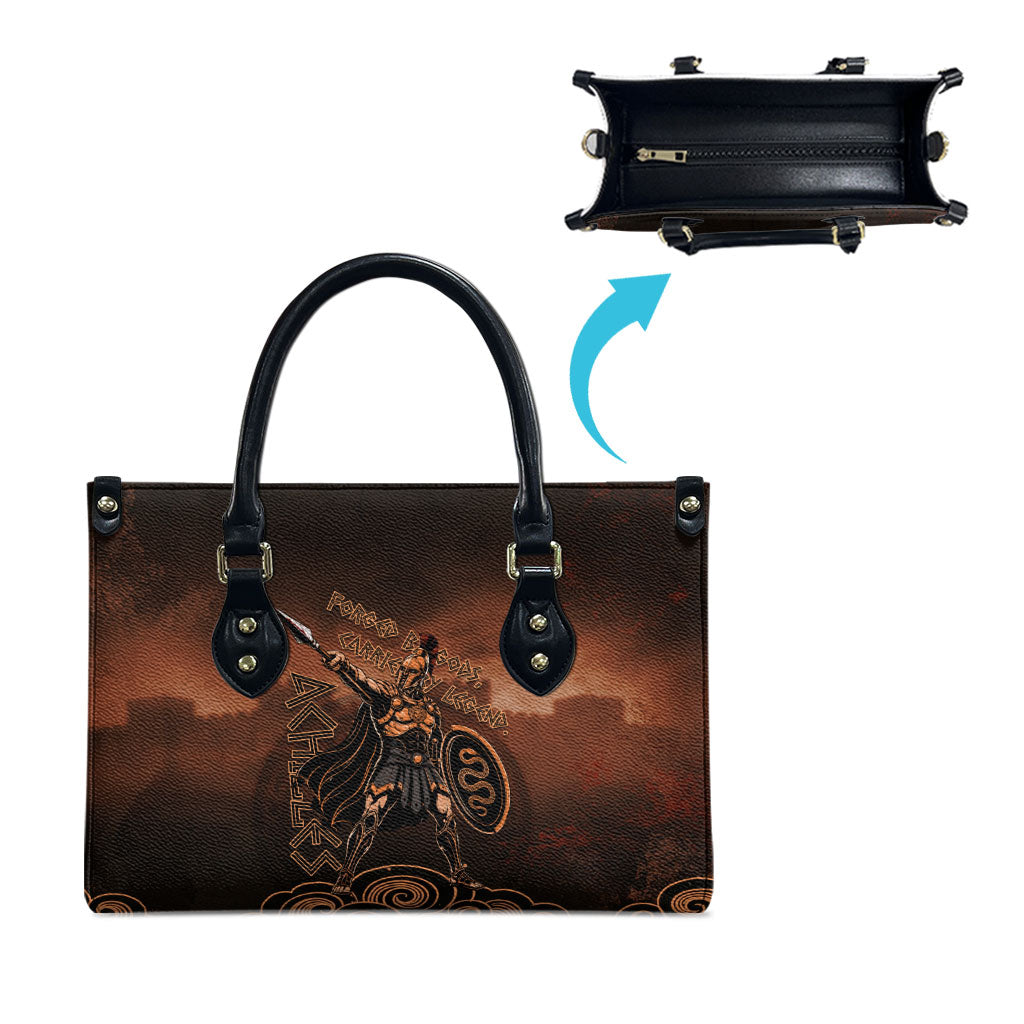Achilles Iliad Greek Hero Legend Leather Bag Trojan War Spartan Warrior Spear Graphic Art