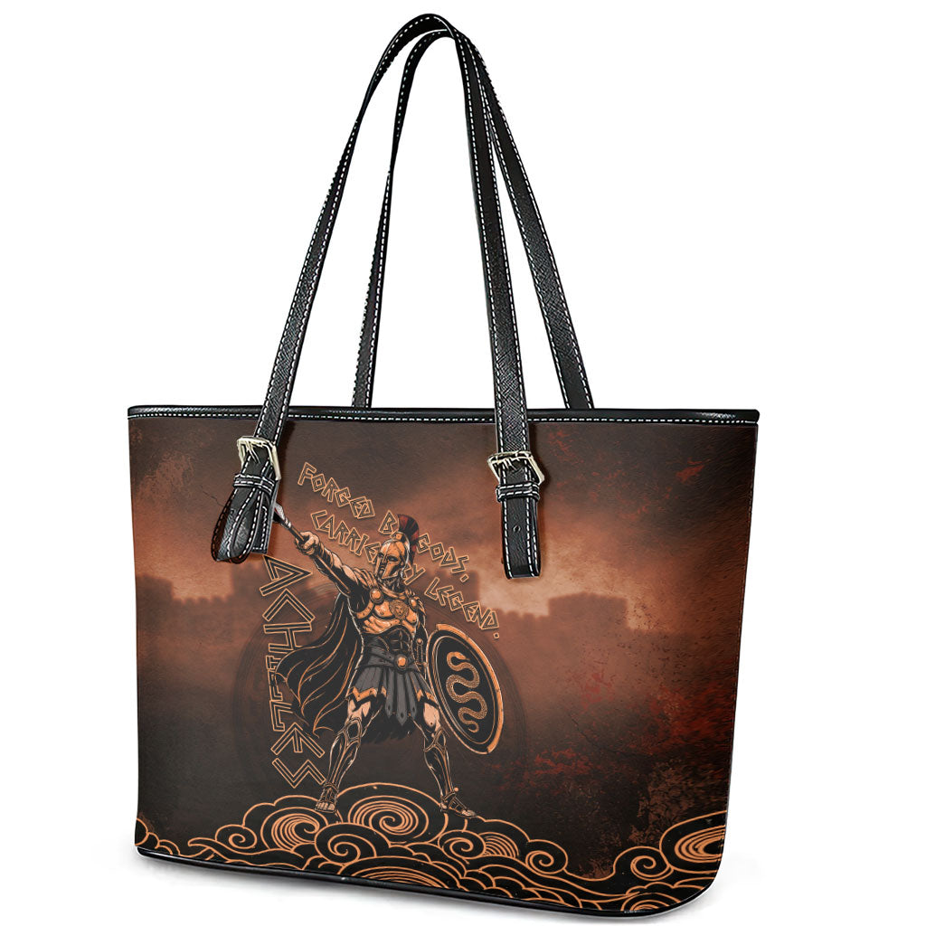 Achilles Iliad Greek Hero Legend Leather Tote Bag Trojan War Spartan Warrior Spear Graphic Art