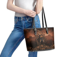 Achilles Iliad Greek Hero Legend Leather Tote Bag Trojan War Spartan Warrior Spear Graphic Art