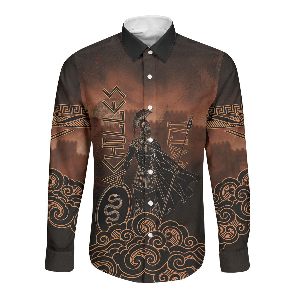 Achilles Iliad Greek Hero Legend Long Sleeve Button Shirt Trojan War Spartan Warrior Spear Graphic Art
